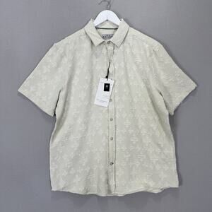Ike Behar Floral Jacquard Shirt Mens Medium Beige Textured Short Sleeve Resort